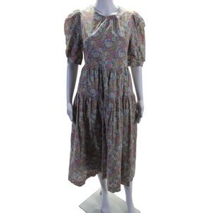 En Saison Womens Cotton Floral Print Short Sleeve Maxi Dress Multicolor Size M